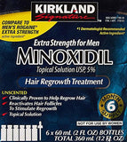 Kirkland Minoxidil 5% Topical Solution Extra Strength Hair Regrowth for Men, 2 Fl Oz, 6 Count